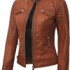 decrum womens leather jacket real lambskin cafe racer style black and brown 15